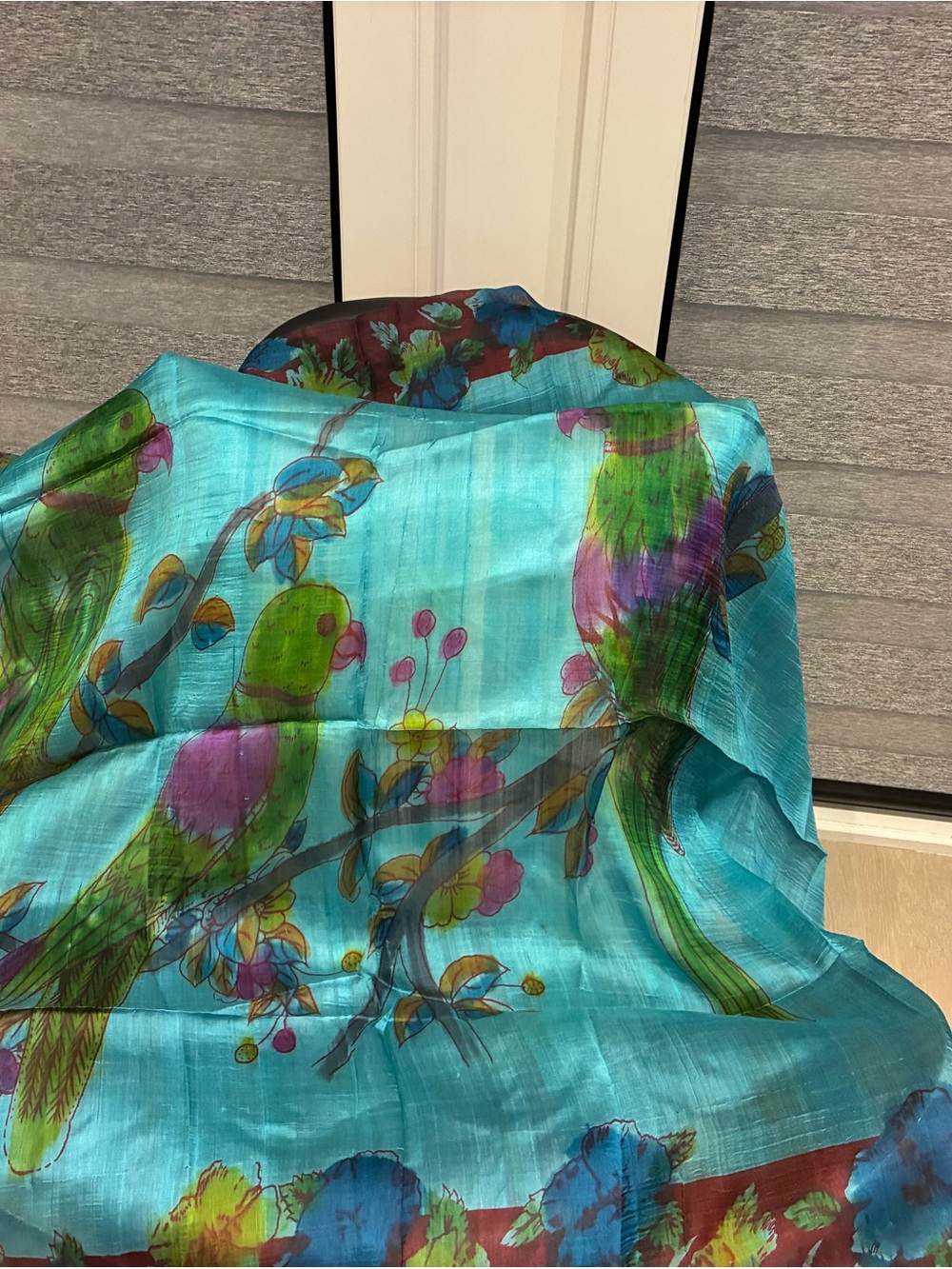 Turquoise Parrot Print Silk Scarf